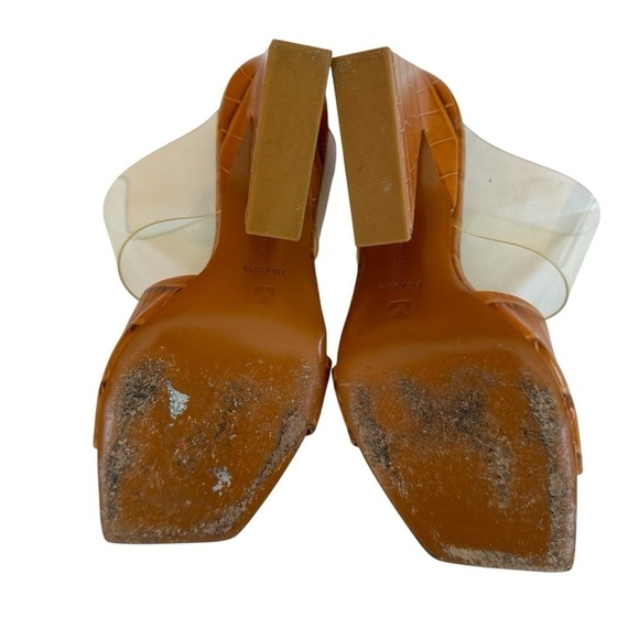Mercedes Castillo Mildred PVC & Croc-Embossed Leather Tan and Brown Mules, 7.5 - Picture 12 of 15